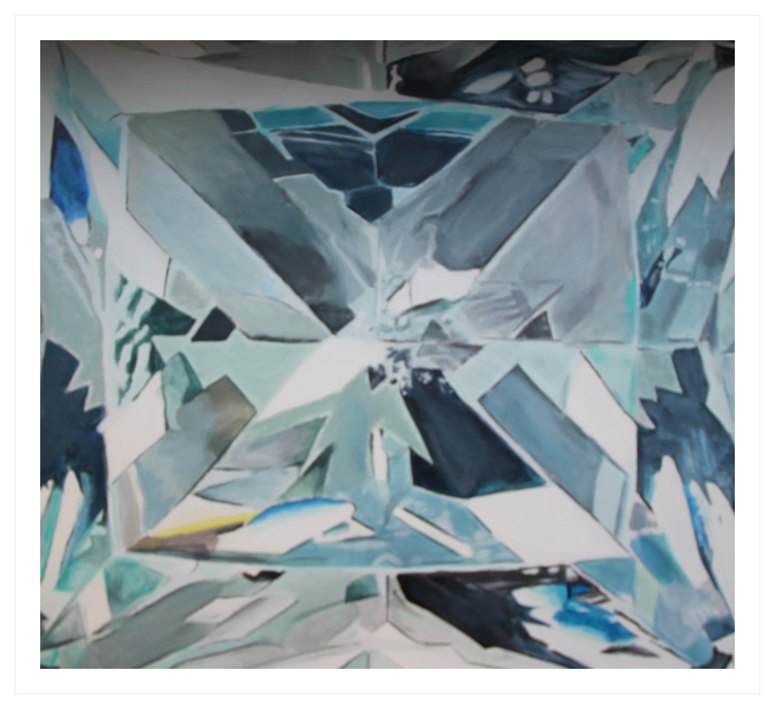 Abstract watercolor painting of a faceted crystal