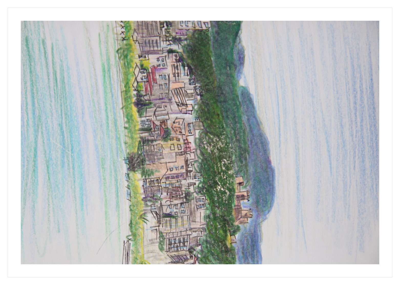 Colored pencil landscape of Mallorca coastline